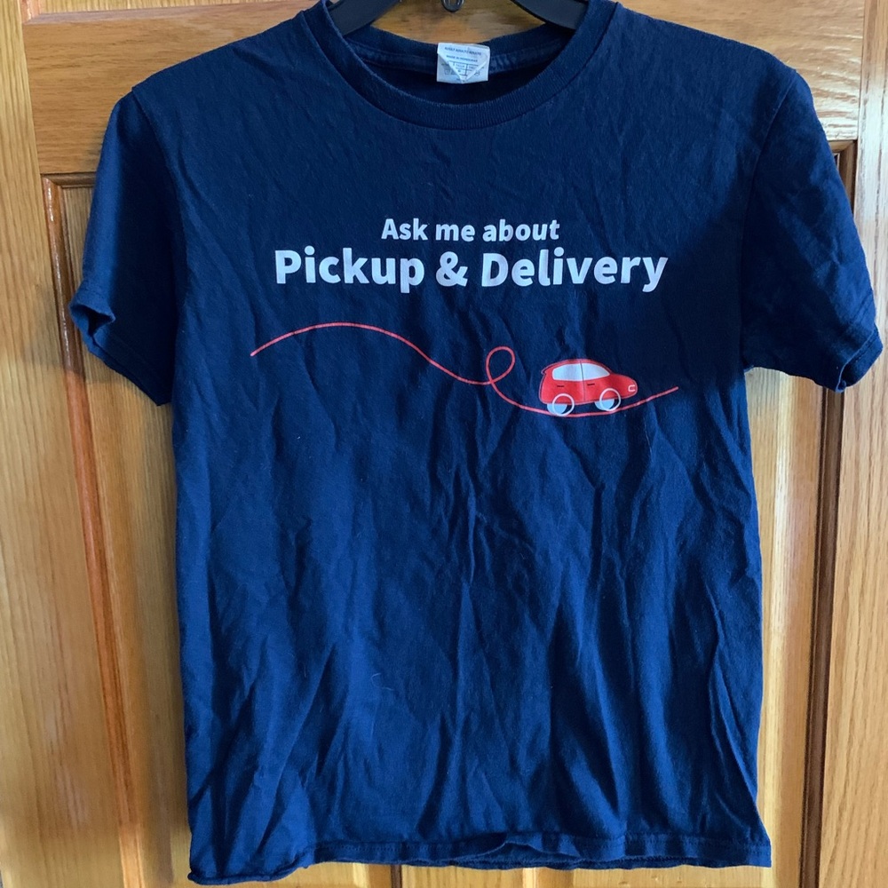 T shirt double printed logo vintage as-is used sz S 100% cotton